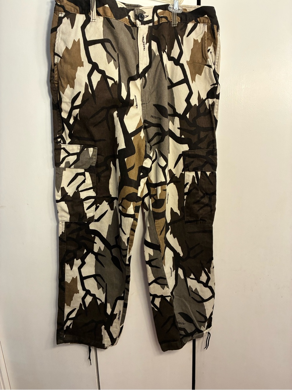 PREDATOR CAMOUFLAGE Cargo Pants Men XL Blck/brwn/wht Heavyweight Hunting Outdoor